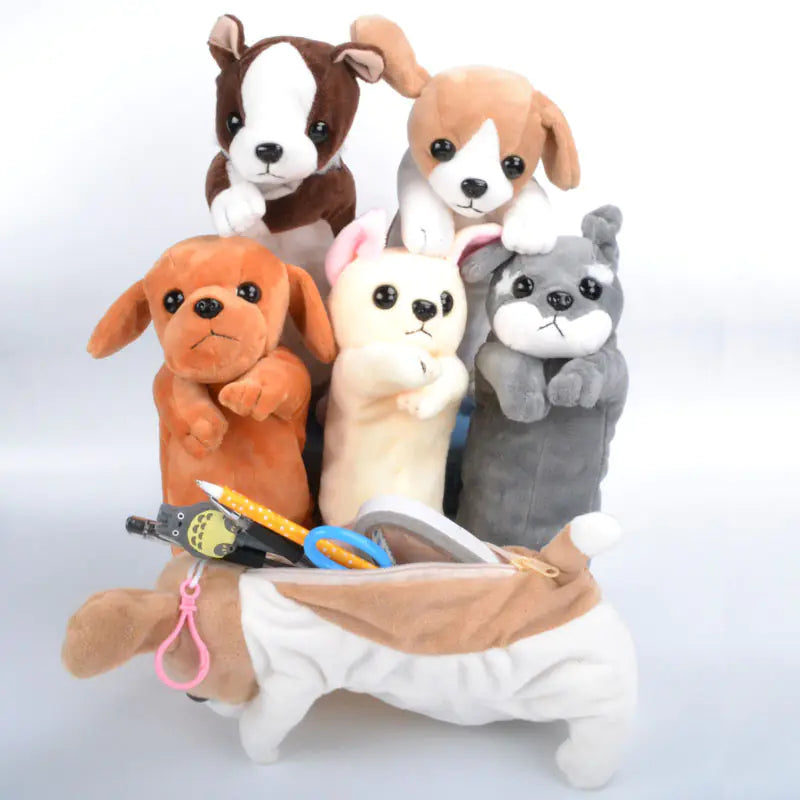 Cartoon Animal Plush Doll Pencil Bag - Golden Retriever & Chihuahua