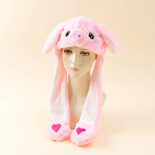 Cute Animal Plush Moving Ear Hat for Autumn & Winter